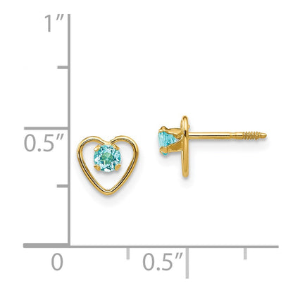 14k Madi K 3mm Round Genuine Blue Topaz Birthstone Heart Screwback Post Earrings