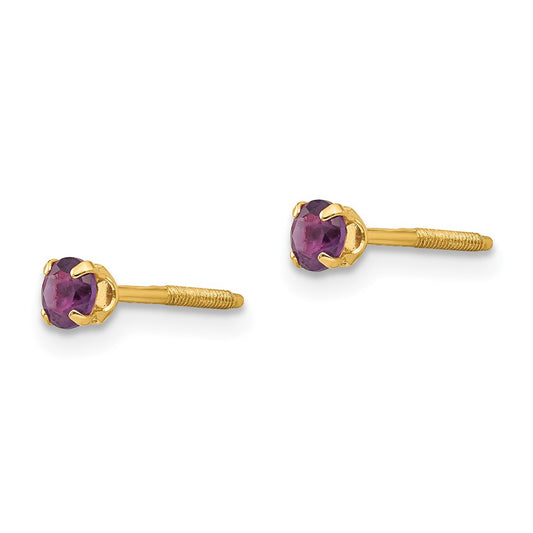 14k Madi K 3mm Round Amethyst Birthstone Screwback Post Earrings