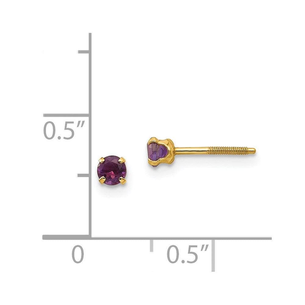 14k Madi K 3mm Round Amethyst Birthstone Screwback Post Earrings