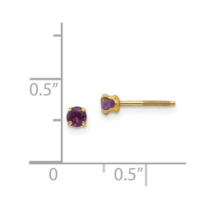 14k Madi K 3mm Round Amethyst Birthstone Screwback Post Earrings