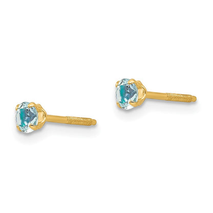 14k Madi K 3mm Round Aquamarine Birthstone Screwback Post Earrings