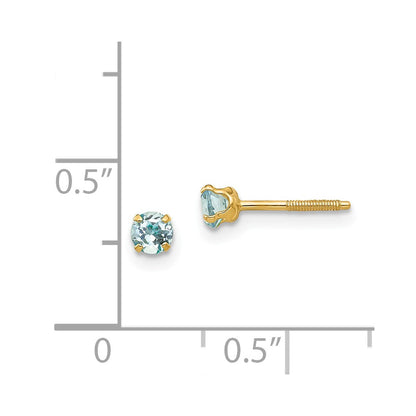 14k Madi K 3mm Round Aquamarine Birthstone Screwback Post Earrings