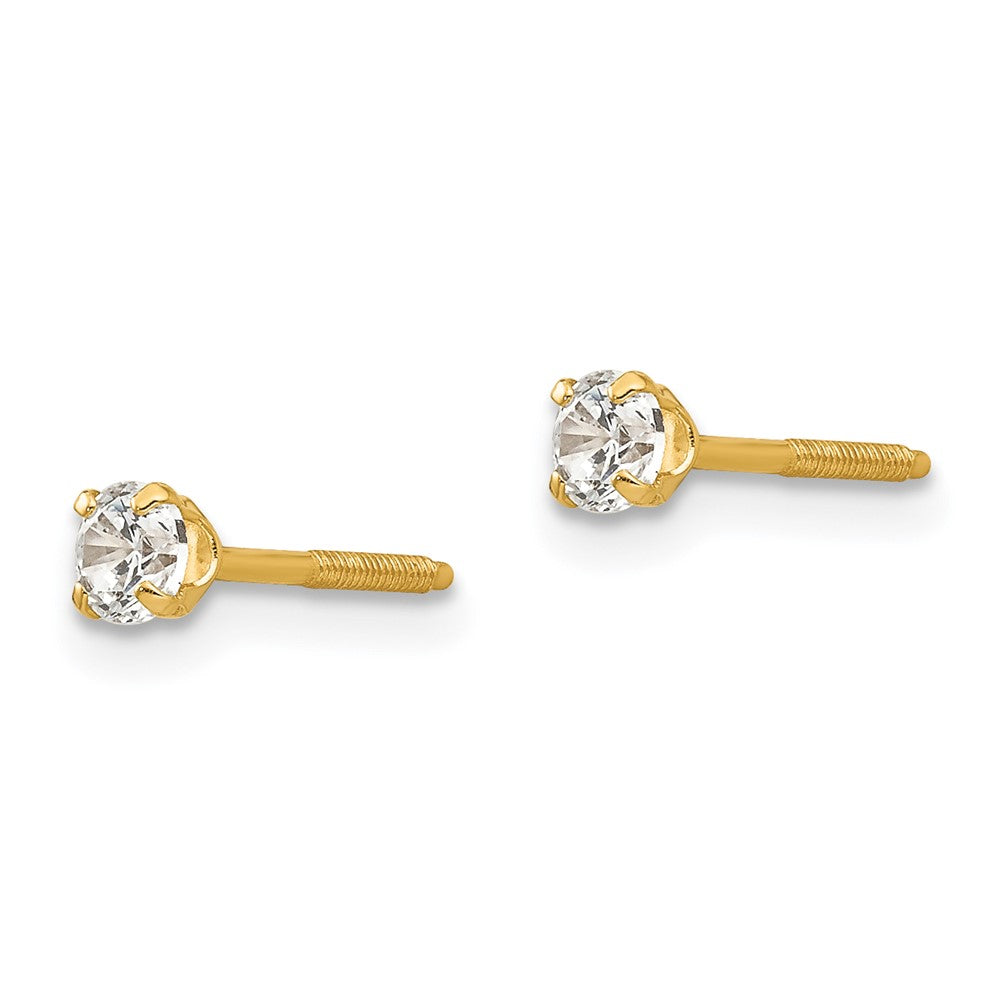 14k Madi K 3mm Round White Zircon Birthstone Screwback Post Earrings