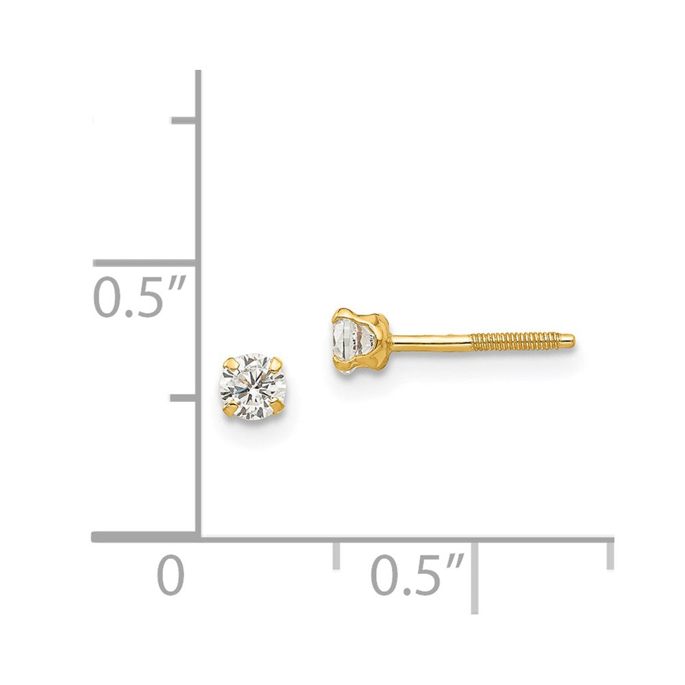 14k Madi K 3mm Round White Zircon Birthstone Screwback Post Earrings