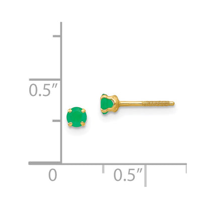 14k Madi K 3mm Round Emerald Birthstone Screwback Post Earrings