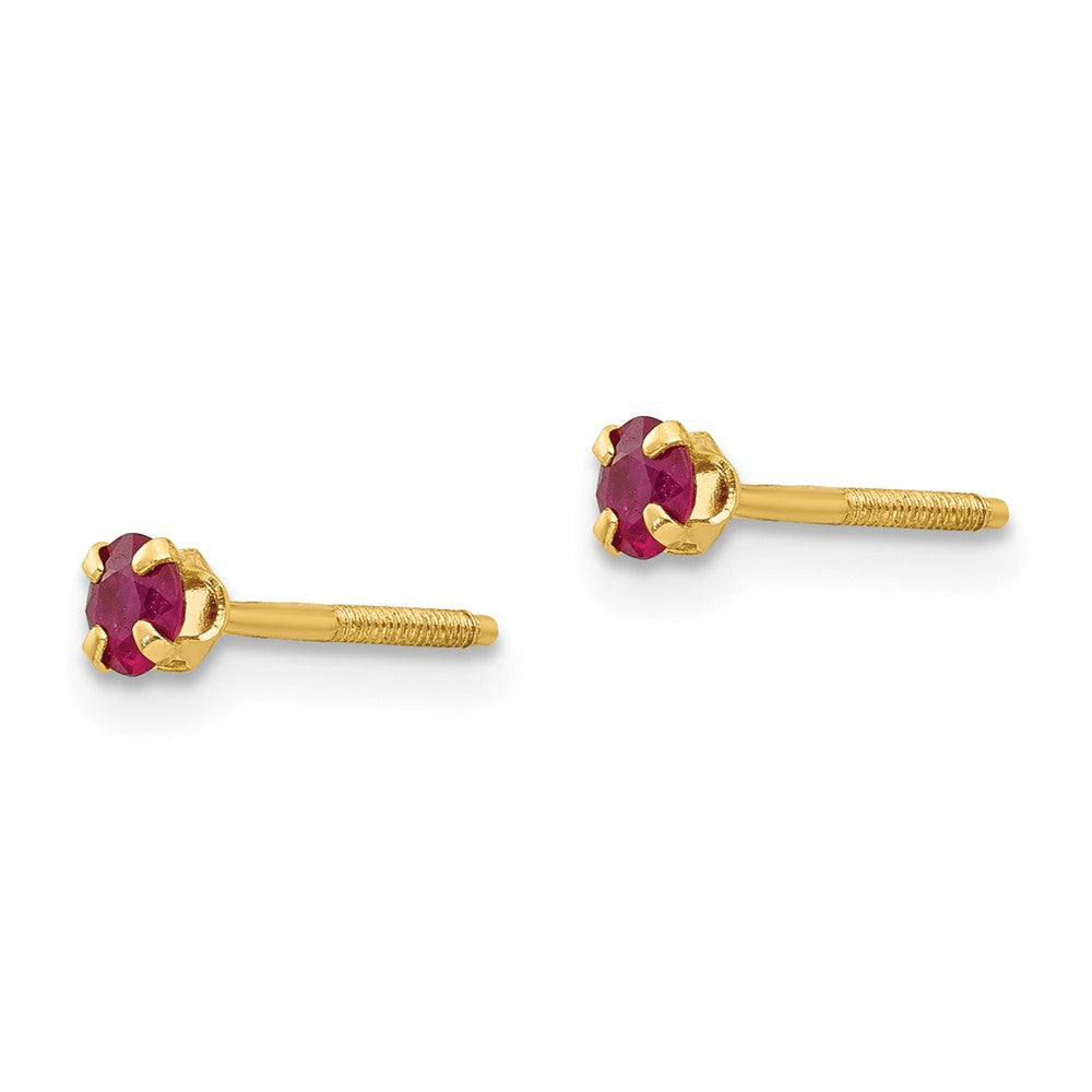 14k Madi K 3mm Round Ruby Birthstone Screwback Post Earrings