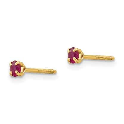 14k Madi K 3mm Round Ruby Birthstone Screwback Post Earrings