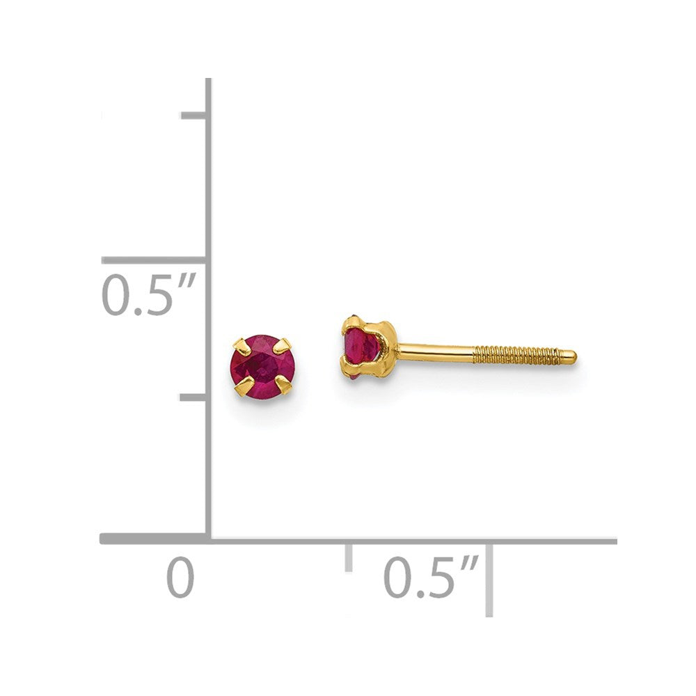 14k Madi K 3mm Round Ruby Birthstone Screwback Post Earrings