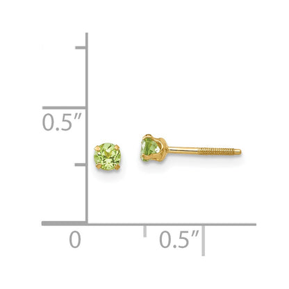 14k Madi K 3mm Round Peridot Birthstone Screwback Post Earrings