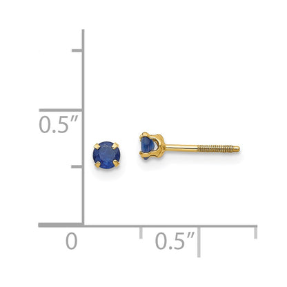 14k Madi K 3mm Round Sapphire Birthstone  Screwback Post Earrings