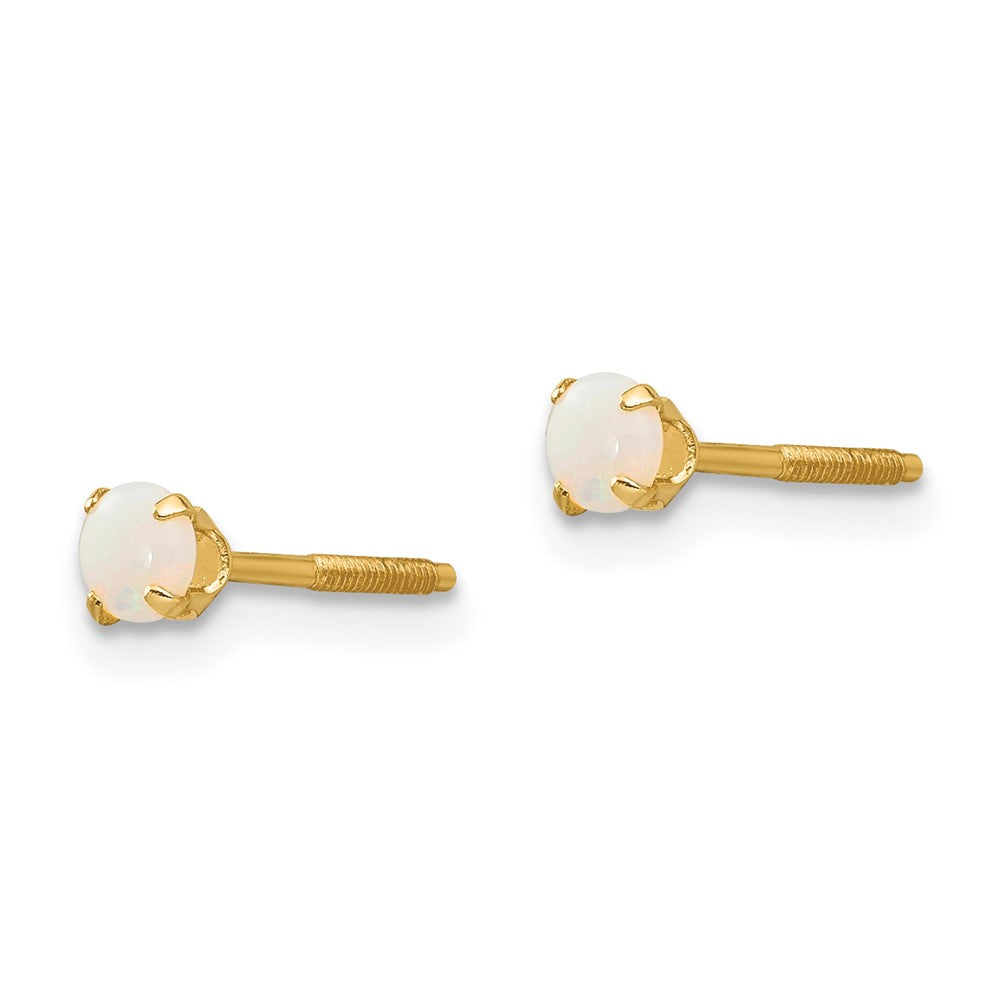 14k Madi K 3mm Round Opal Birthstone Screwback Post Earrings