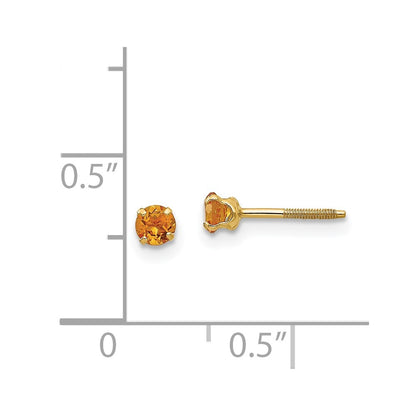 14k Madi K 3mm Round Citrine Birthstone  Screwback Post Earrings