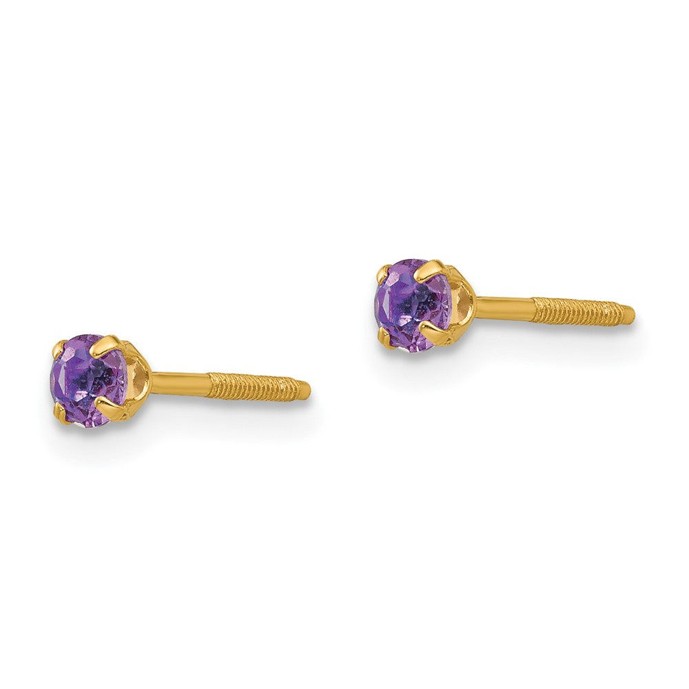 14k Madi K 3mm Round Imitation Amethyst February Birthstone Screwback Post Earrings