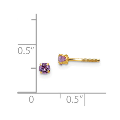 14k Madi K 3mm Round Imitation Amethyst February Birthstone Screwback Post Earrings