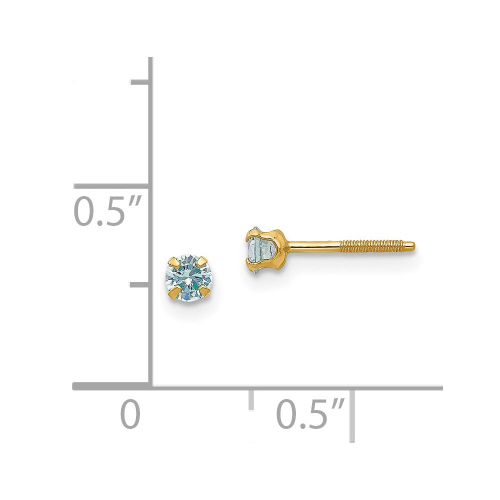 14k Madi K 3mm Round Imitation Aquamarine March Birthstone Screwback Post Earrings