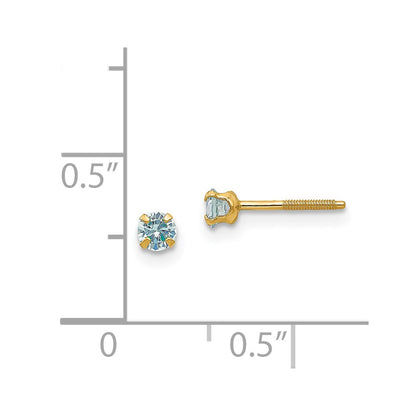 14k Madi K 3mm Round Imitation Aquamarine March Birthstone Screwback Post Earrings