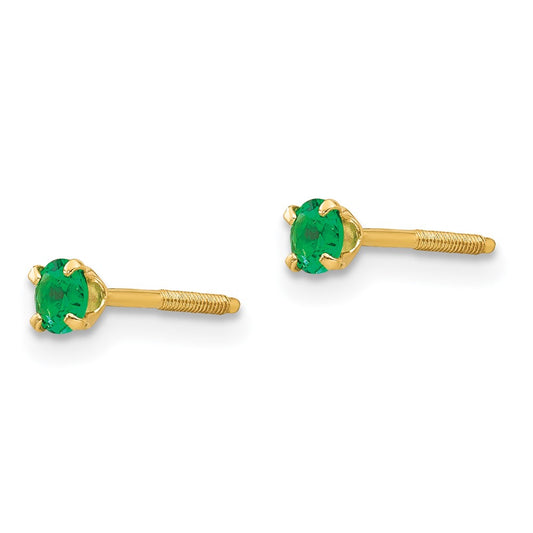 14k Madi K 3mm Round Imitation Emerald May Birthstone Screwback Post Earrings