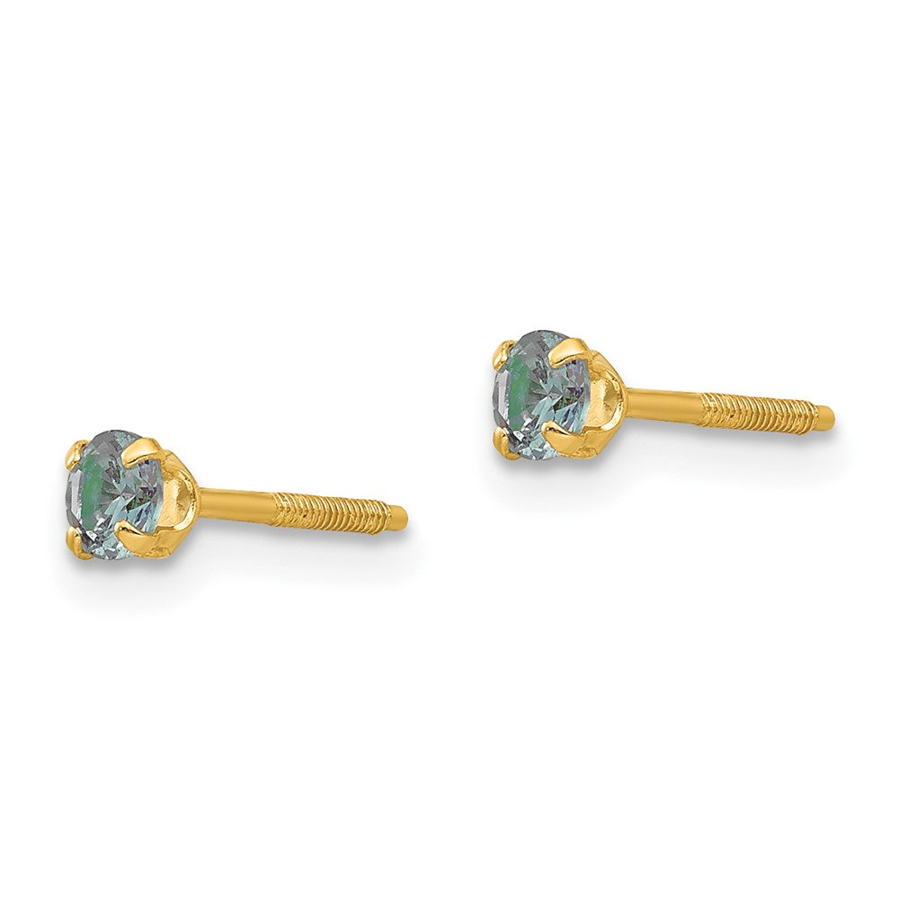 14k Madi K 3mm Round Imitation Alexandrite June Birthstone Screwback Post Earrings