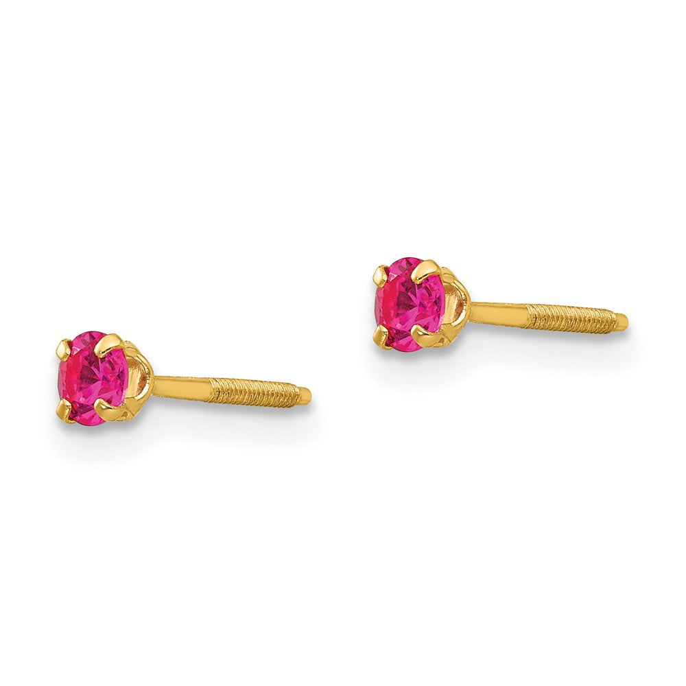 14k Madi K 3mm Round Imitation Ruby July Birthstone Screwback Post Earrings