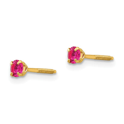14k Madi K 3mm Round Imitation Ruby July Birthstone Screwback Post Earrings