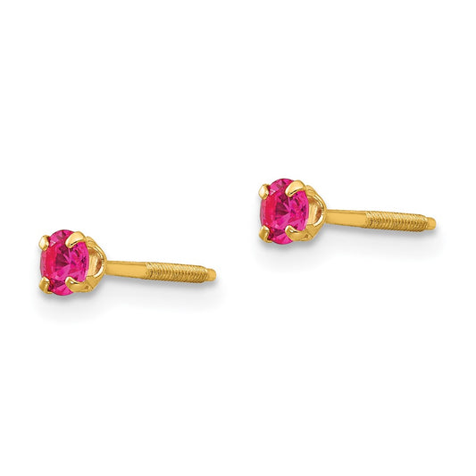 14k Madi K 3mm Round Imitation Ruby July Birthstone Screwback Post Earrings