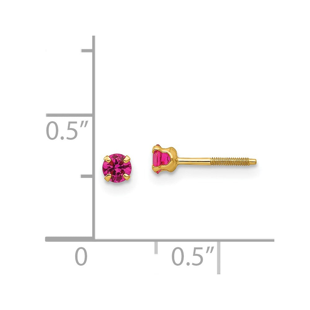 14k Madi K 3mm Round Imitation Ruby July Birthstone Screwback Post Earrings
