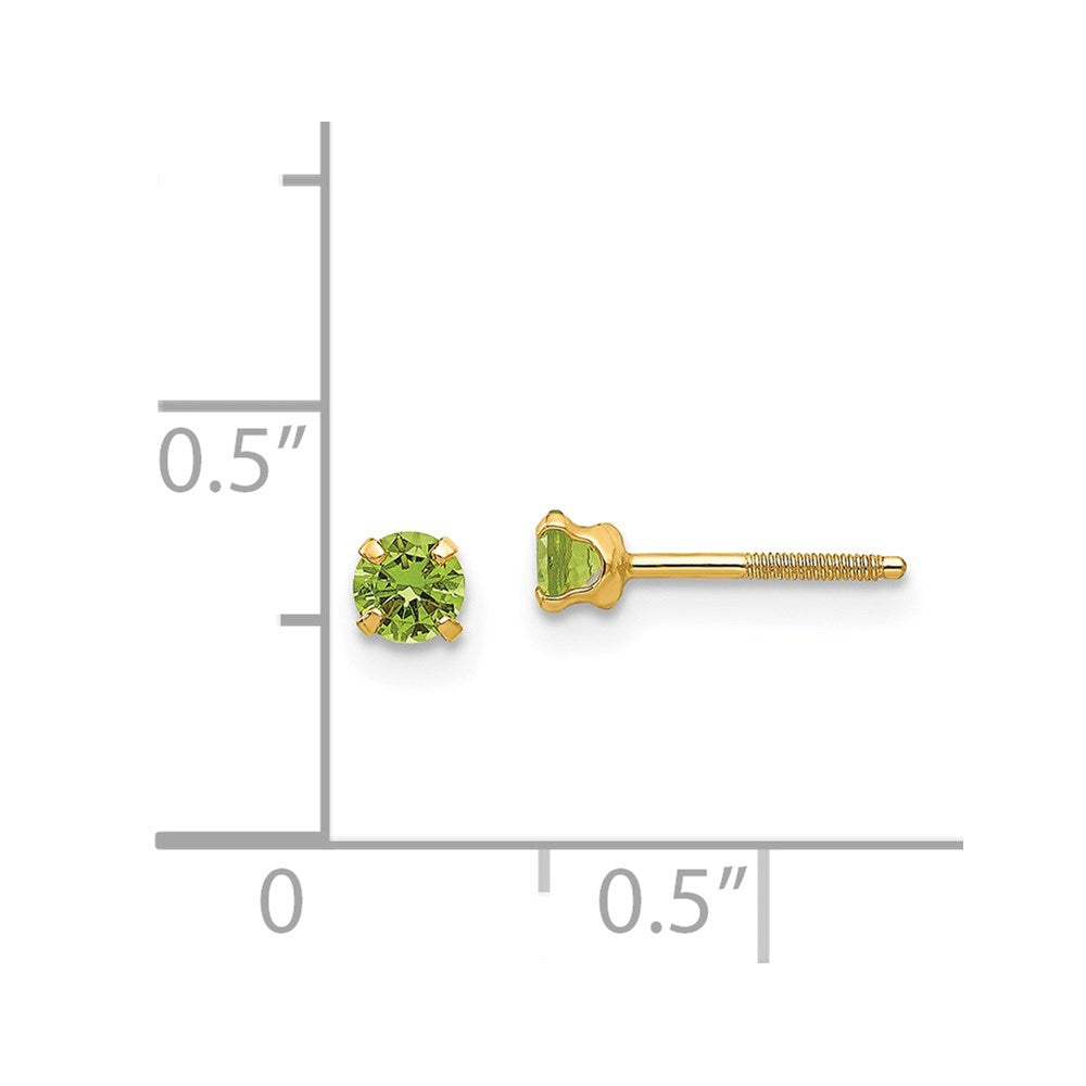 14k Madi K 3mm Round Imitation Peridot August Birthstone Screwback Post Earrings