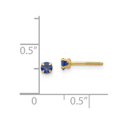 14k Madi K 3mm Round Imitation Sapphire September Birthstone Screwback Post Earrings