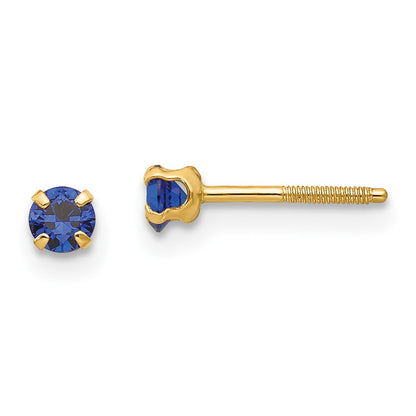14k Madi K 3mm Round Imitation Sapphire September Birthstone Screwback Post Earrings