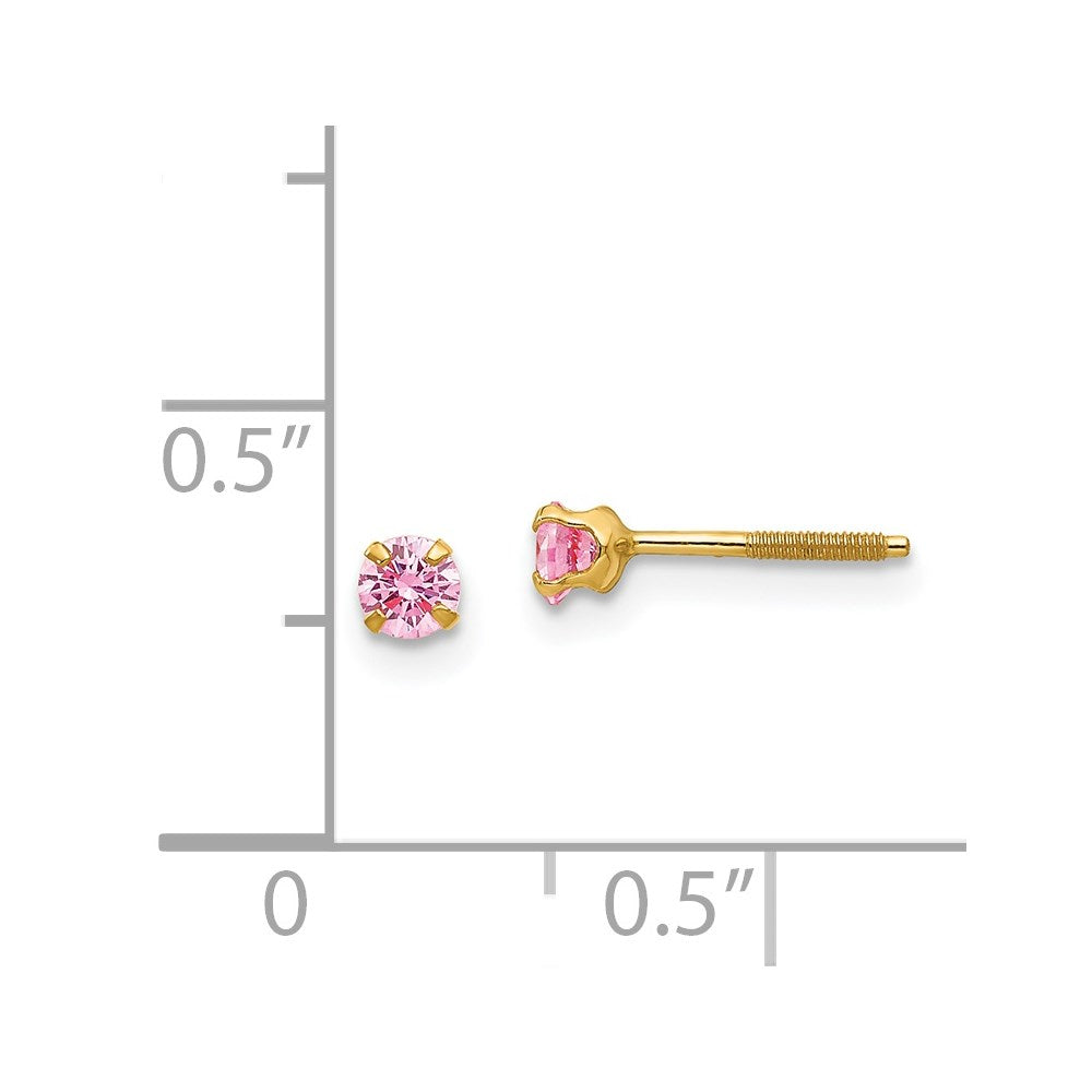 14k Madi K 3mm Round Imitation Pink Tourmaline October Birthstone Screwback Post Earrings