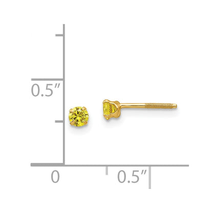 14k Madi K 3mm Round Imitation Citrine November Birthstone Screwback Post Earrings