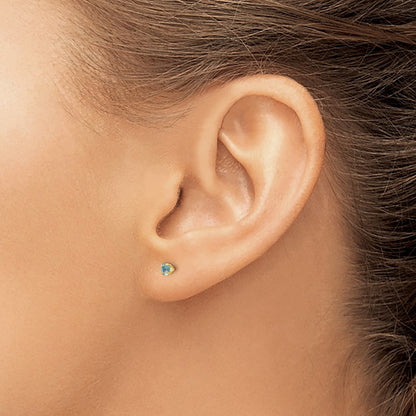14k Madi K 3mm Round Imitation Blue Zircon December Birthstone Screwback Post Earrings