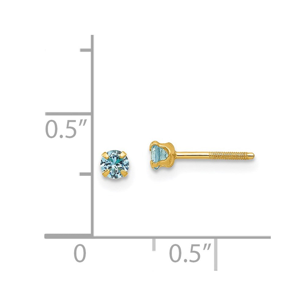 14k Madi K 3mm Round Imitation Blue Zircon December Birthstone Screwback Post Earrings