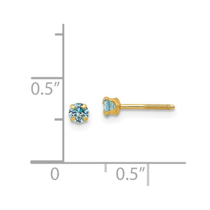 14k Madi K 3mm Round Imitation Blue Zircon December Birthstone Screwback Post Earrings