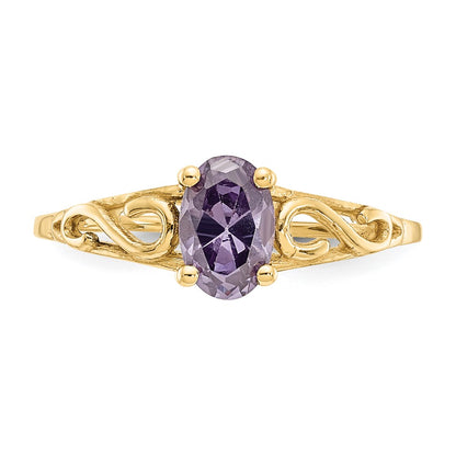 14k Madi K 6x4mm Oval Synthetic Amethyst Birthstone Size 5 Ring