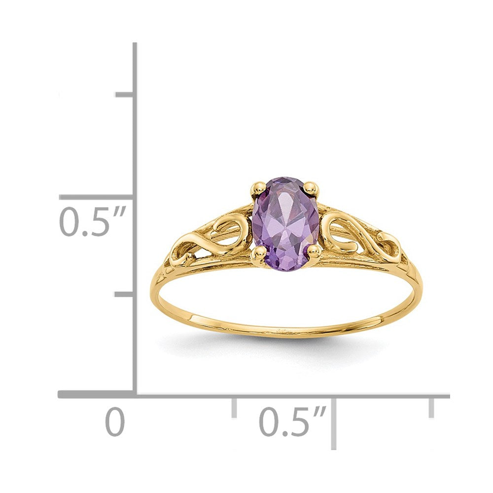14k Madi K 6x4mm Oval Synthetic Amethyst Birthstone Size 5 Ring