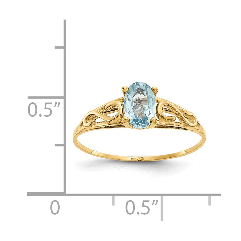 14k Madi K 6x4mm Oval Synthetic Aquamarine Birthstone Size 5 Ring