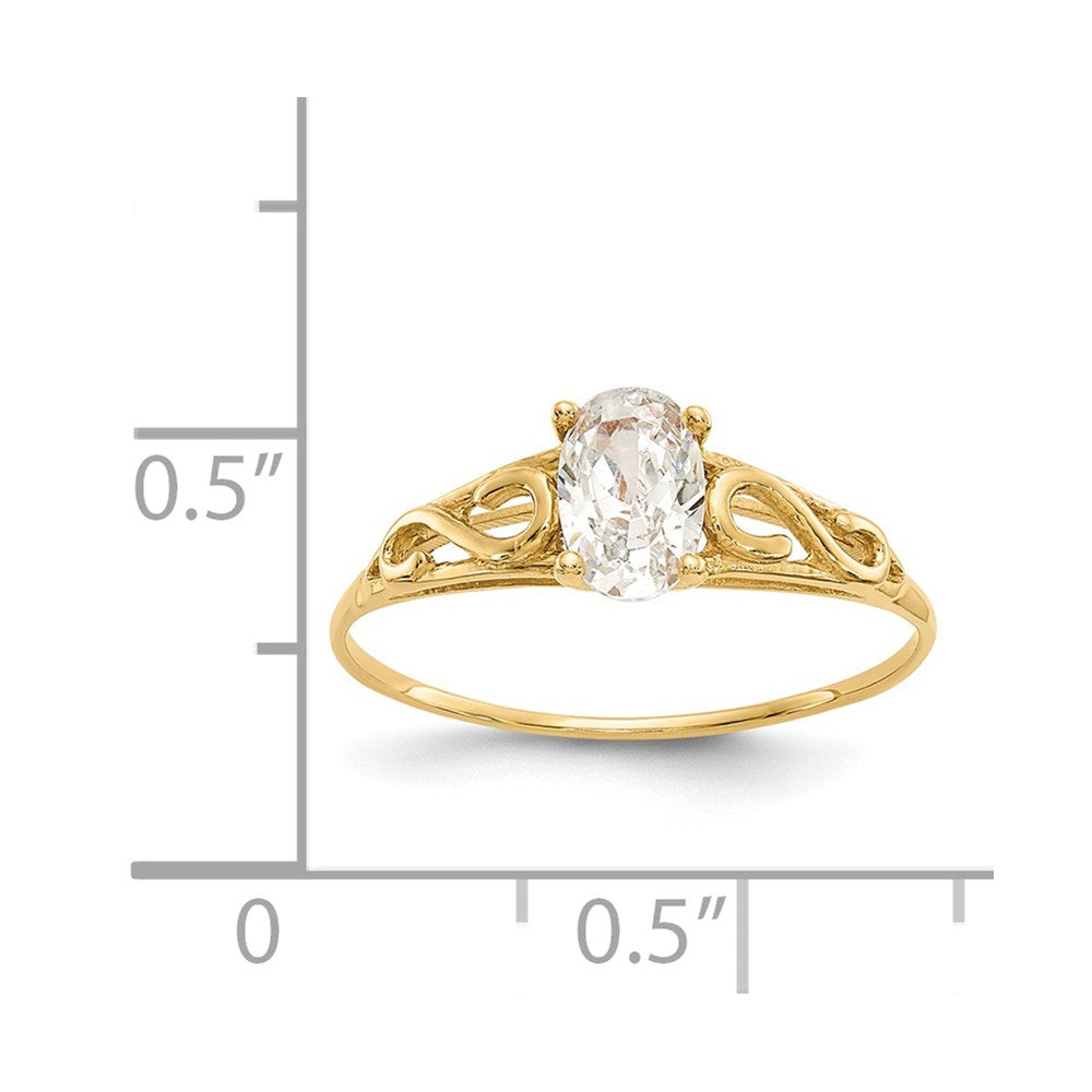 14k Madi K 6x4mm Oval Synthetic White Spinel Birthstone Size 5 Ring