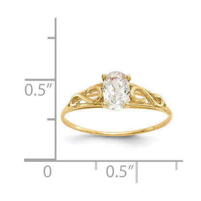 14k Madi K 6x4mm Oval Synthetic White Spinel Birthstone Size 5 Ring