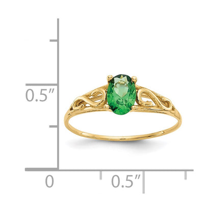 14k Madi K 6x4mm Oval Synthetic Emerald Birthstone Size 5 Ring
