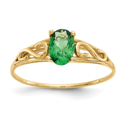 14k Madi K 6x4mm Oval Synthetic Emerald Birthstone Size 5 Ring