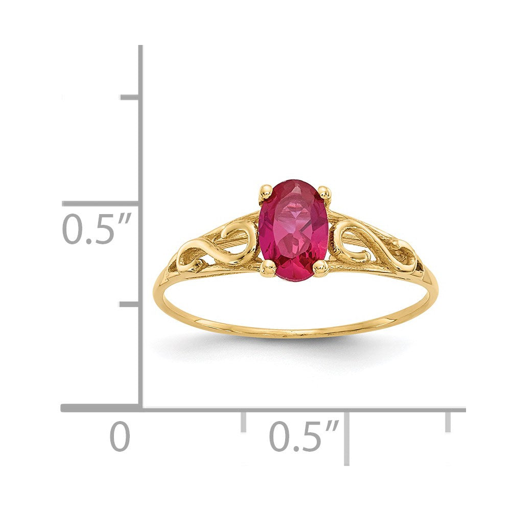 14k Madi K 6x4mm Oval Synthetic Ruby Birthstone Size 5 Ring