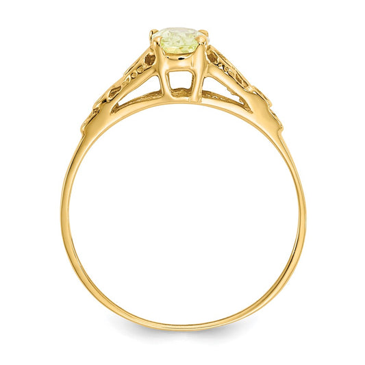 14k Madi K 6x4mm Oval Synthetic Peridot Birthstone Size 5 Ring