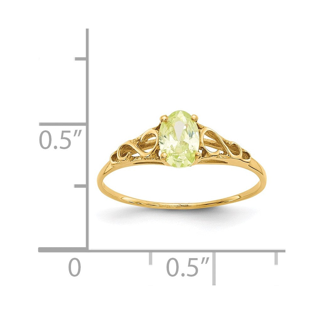 14k Madi K 6x4mm Oval Synthetic Peridot Birthstone Size 5 Ring