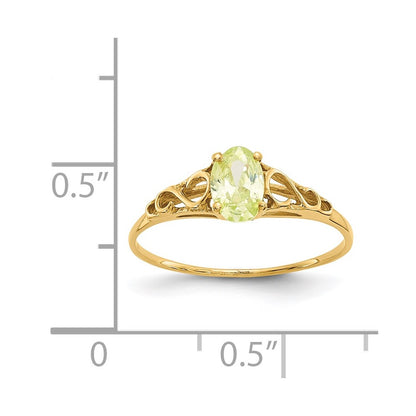 14k Madi K 6x4mm Oval Synthetic Peridot Birthstone Size 5 Ring