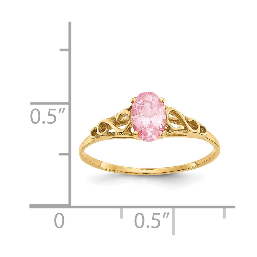 14k Madi K 6x4mm Oval Synthetic Rose Zircon Birthstone Size 5 Ring