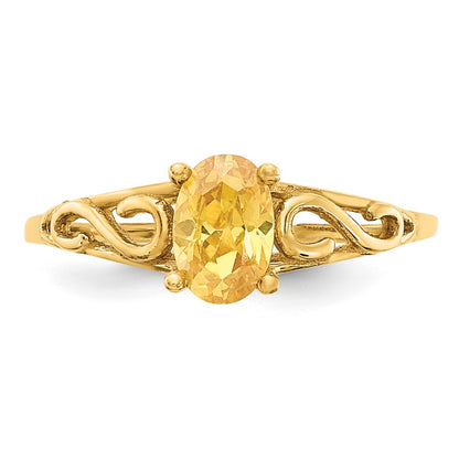 14k Madi K 6x4mm Oval Synthetic Citrine Birthstone Size 5 Ring