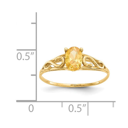 14k Madi K 6x4mm Oval Synthetic Citrine Birthstone Size 5 Ring