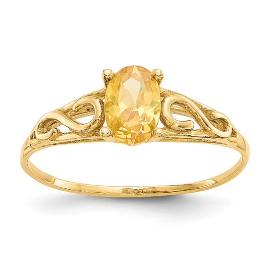 14k Madi K 6x4mm Oval Synthetic Citrine Birthstone Size 5 Ring