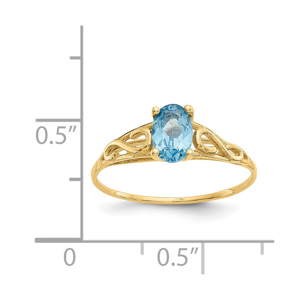 14k Madi K 6x4mm Oval Synthetic Blue Zircon Birthstone Size 5 Ring